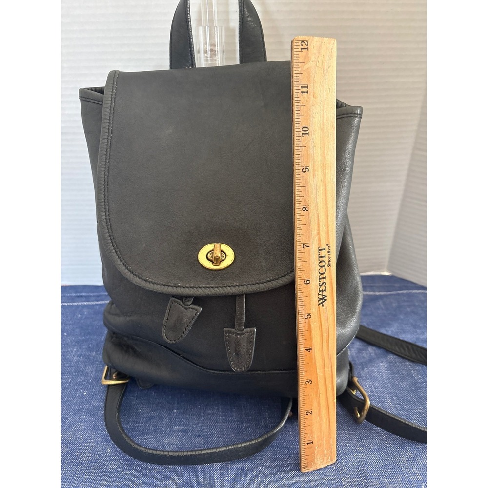 Coach Vintage Black Leather Backpack Turnlock Drawstring Small Bag 9960 - Picture 12 of 12